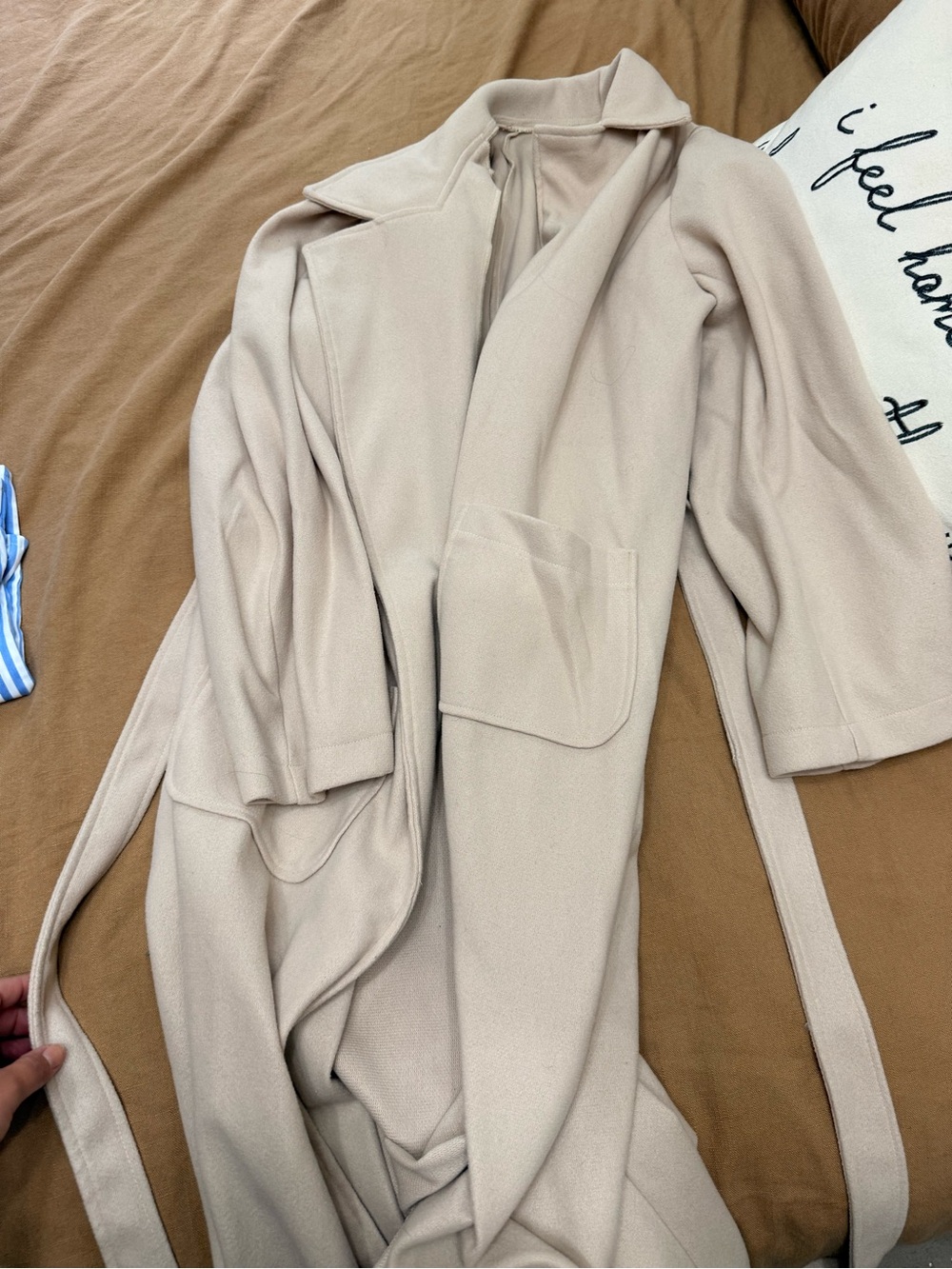 SHEIN Beige Long Belted Trench Coat